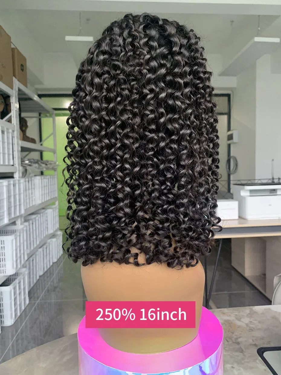 Hair Color: Natural Color, Ships From: CHINA, Stretched Length: 16inches, Density: 250% - Curly Wigs Full 250 Density Short Bob Wig Human Hair Vietnamese Raw 13x4 13x6 Double Drawn Jerry Curly Lace Front Human Hair Wig