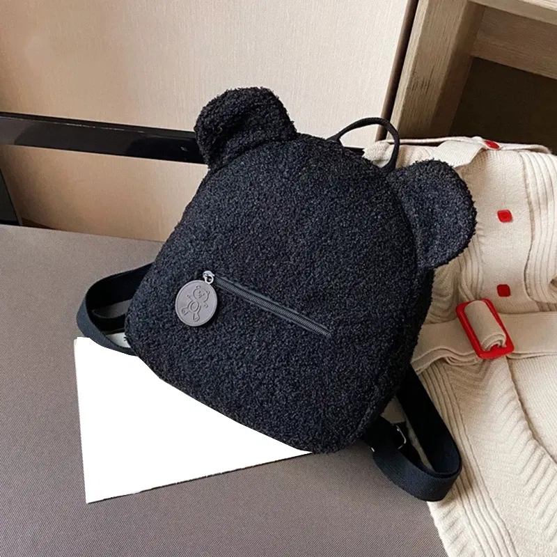 Color: Black - Bear Backpacks Portable Children Travel Shopping Rucksacks Women's Cute Bear Shaped Shoulder Backpack