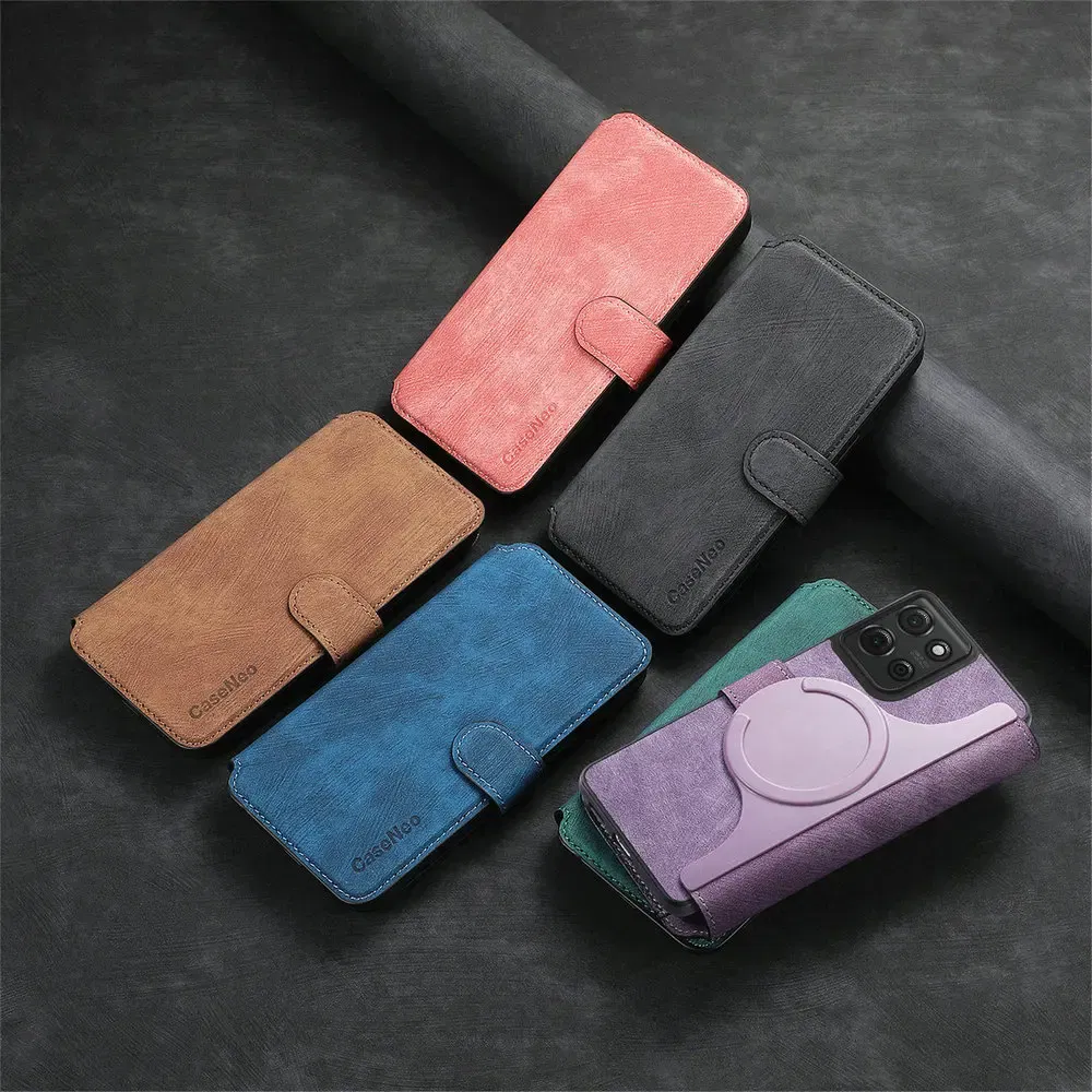 Color: Pink, Material: Nylon - For Motorola Edge 50 Neo 60 Fusion 5G Luxury Case Leather Wallet Card Capa Moto Edge 60 Pro Case Edge50 S50 60s Pro Magnet Cover
