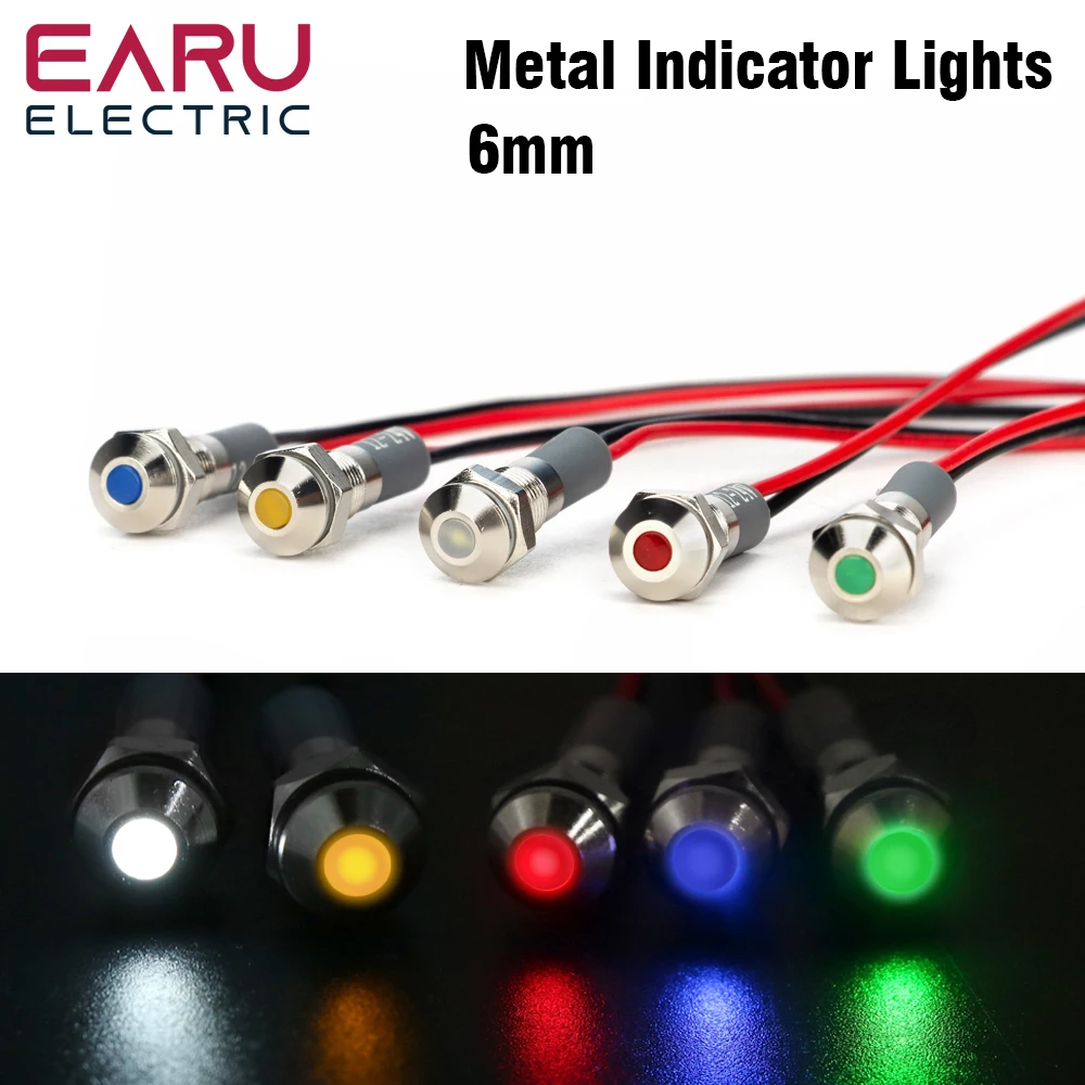 Color: Red - 1PC IP65 6mm LED Waterproof Metal Indicator Light Signal Lamp With Wire 5V 12V 24V 220V Red/Yellow/Blue/Green/White Metal Button