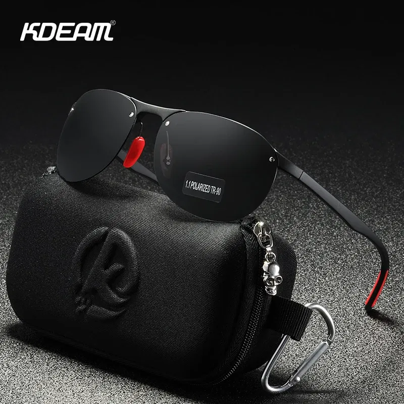 Lenses Color: green - KDEAM Rimless Oval Men's Sunglasses Polarized TR90 Material Frame TAC Polarization Lense Soft Rubber Foot Cover