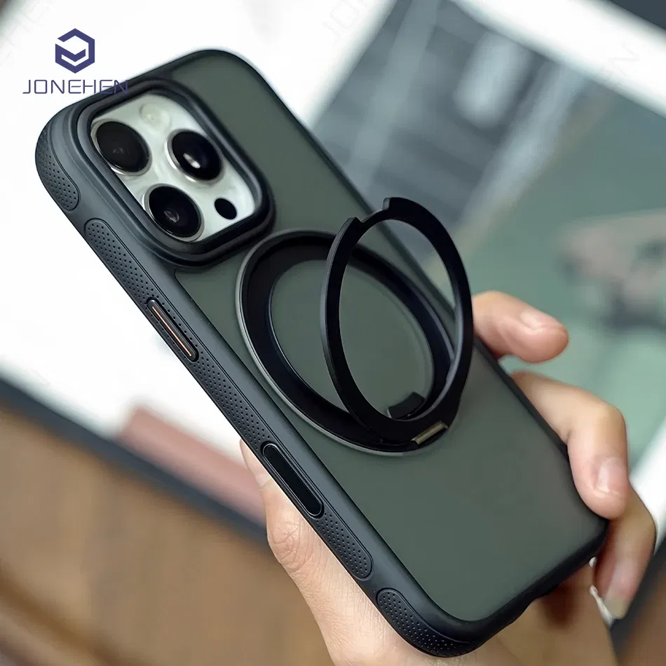 Color: Blue, Material: Acrylic - 360?° Rotation Ring Stand Magnetic Case For iPhone 13 14 15 16 17 Pro Max 16E Matte Military Shockproof Armor Cover For Magsafe