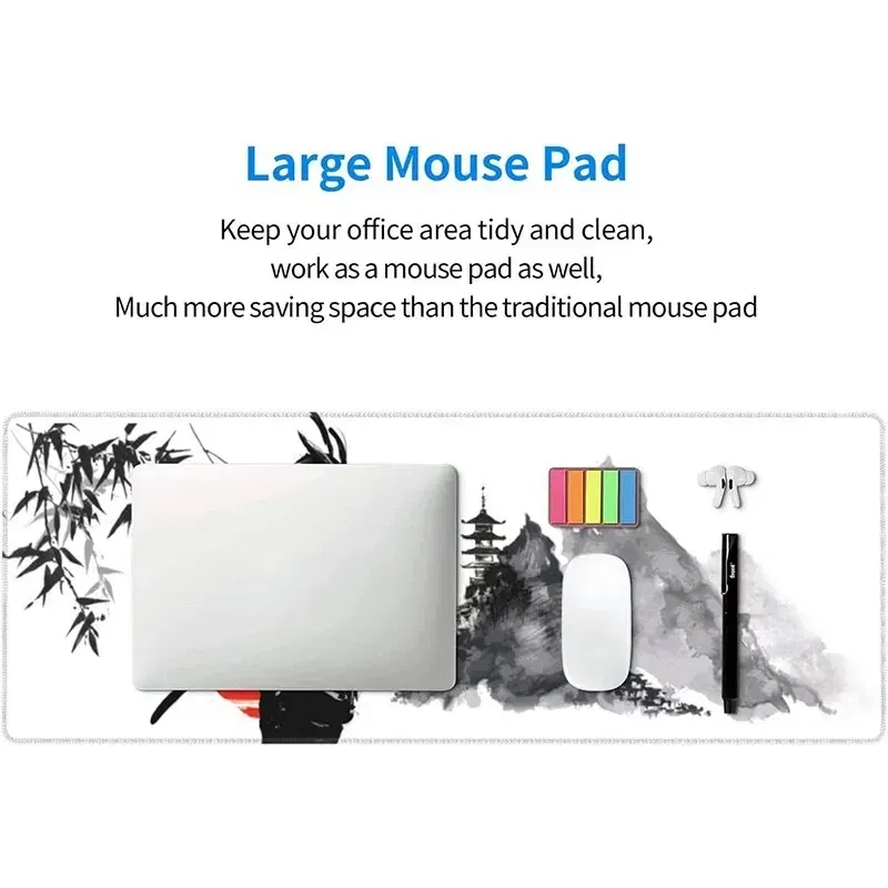 Size: XXL - Japanese Samurai Tree Sun Mouse Pad Gaming XL New Computer Home Mousepad XXL Desk Mats Natural Rubber Office Anti Slip