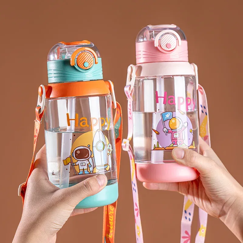 Color: green, Capacity: 0.7L - 700ml Large Capacity Kids Water Cup with Straw Sports Bottle Student Special Edition
