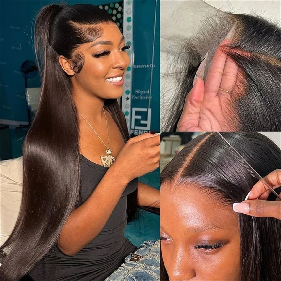 Color: T1B/613, Stretched Length: 18inches, Density: 250% - 30 32 Inch 13x4 13x6 Lace Front Human Hair Wigs Straight Transparent Lace Human Hair Wigs Pre Plucked For Black Women Bling Hair