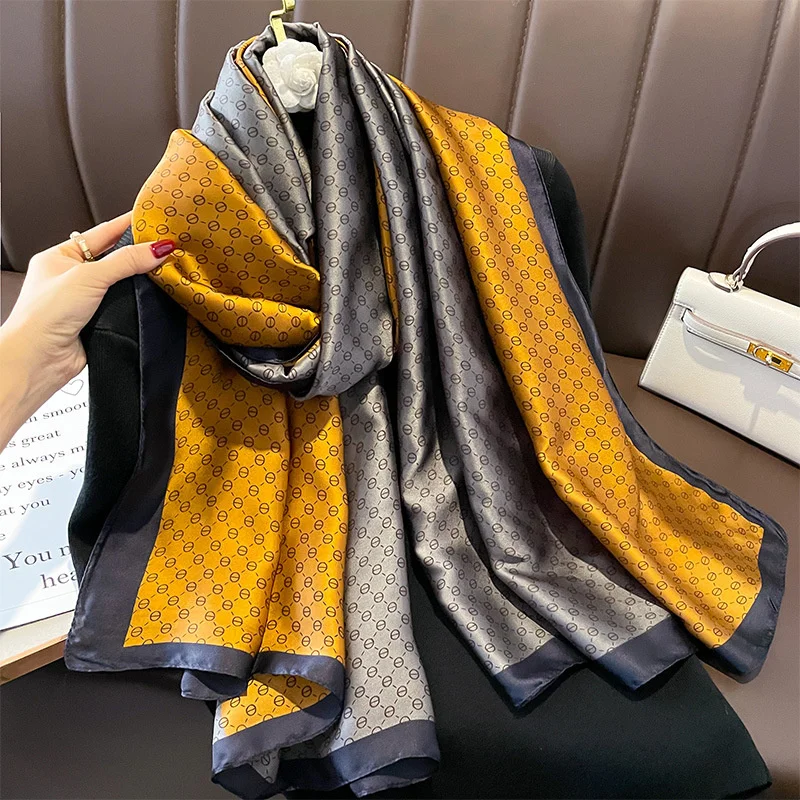 Luxury Brand Women Summer Silk Scarves Shawl Lady Wrap Soft Female Europe Designer Beach Bandanna