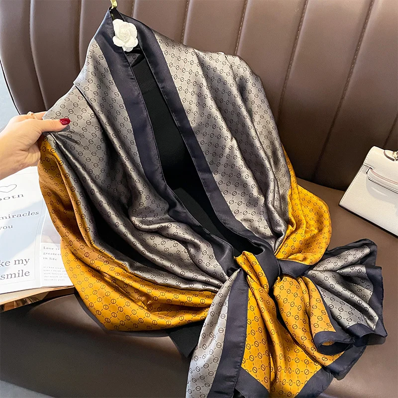 Luxury Brand Women Summer Silk Scarves Shawl Lady Wrap Soft Female Europe Designer Beach Bandanna