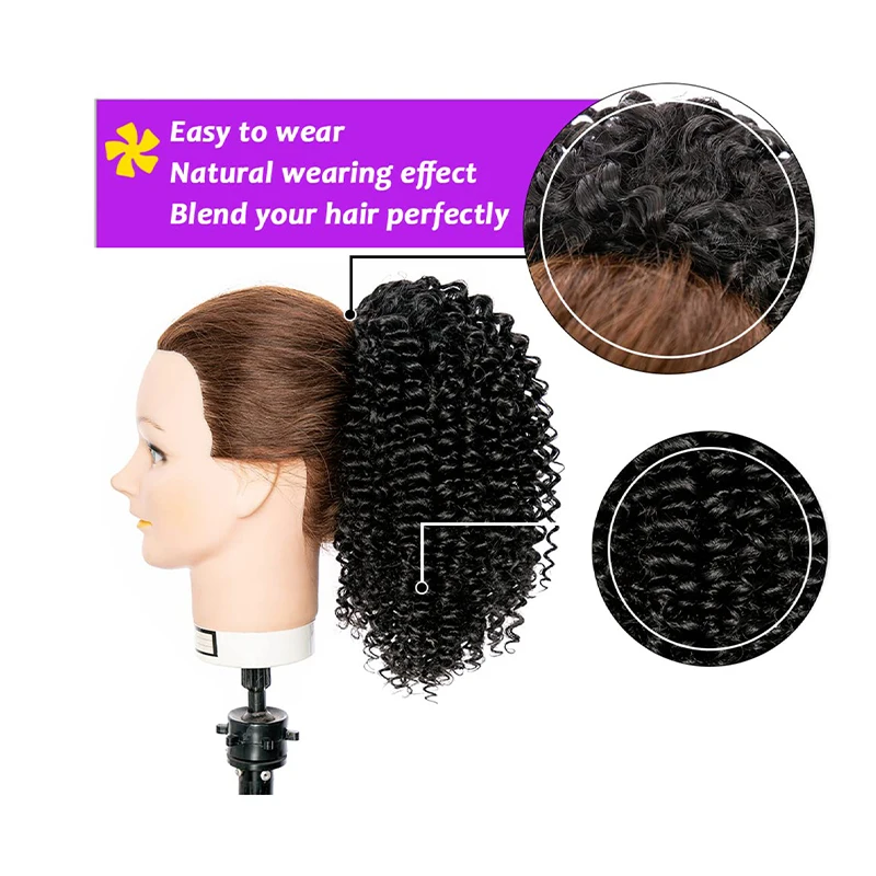 Color: T4/27/30 - Synthetic Drawstring Curly Ponytail Extension for African Women Short Afro Kinky Ponytail Extension