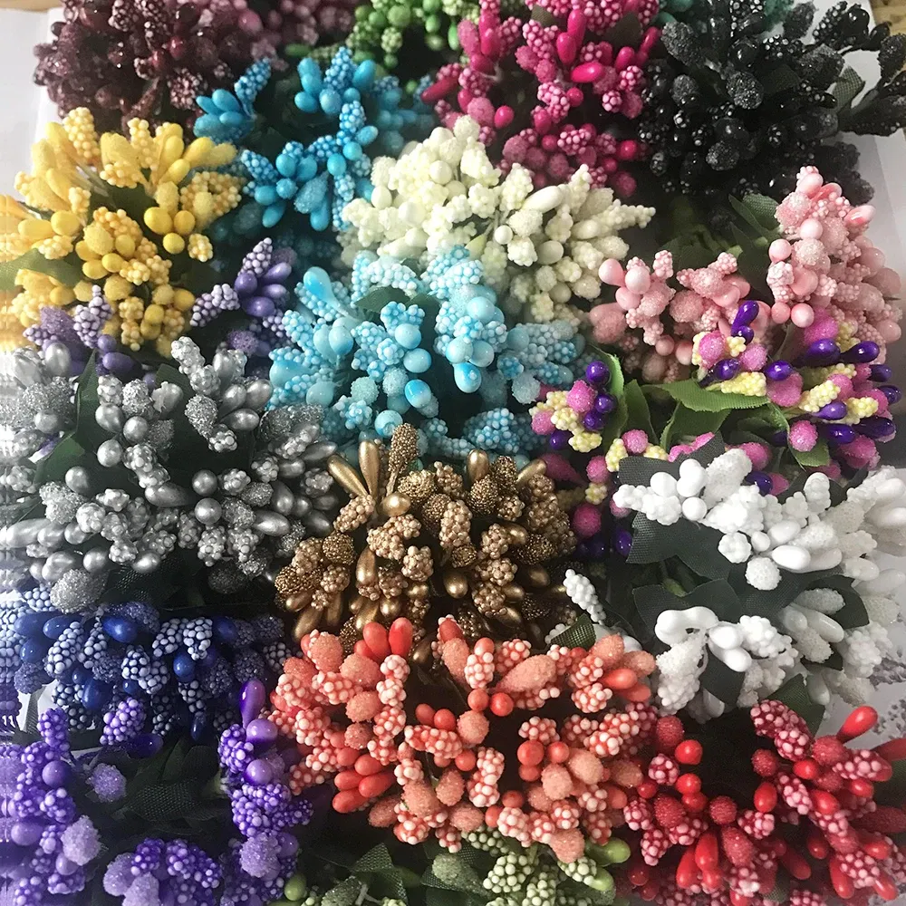 Color: VIOLET/?«?—?…° - 12PCS/lot Artificial Flower Small Berries Stamen Wire Stem/marriage Leaves DIY Wreath Wedding Scrapbooking Box Decoration Craft