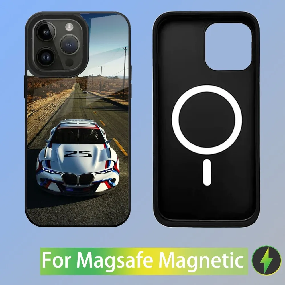 Color: GRAY, Material: Genuine leather - Cool Sport Car B-BMW Phone Case For iPhone 16,15,14,13,12,11,Plus,Pro,Max Mini Magsafe Magnetic Wireless Charging