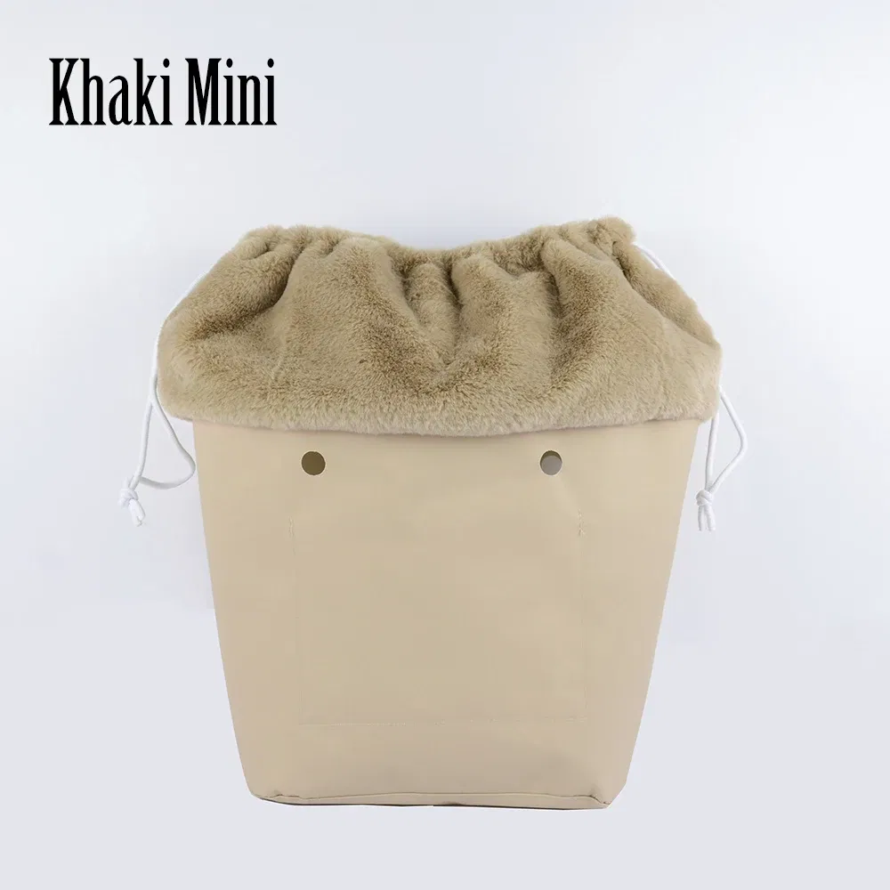 Color: Light Grey - 2025 Winter O Bag Large Capacity Classic Mini Plush Fur Furry Organizer Top Drawstring Colorful Inner Insert for Obag Winter