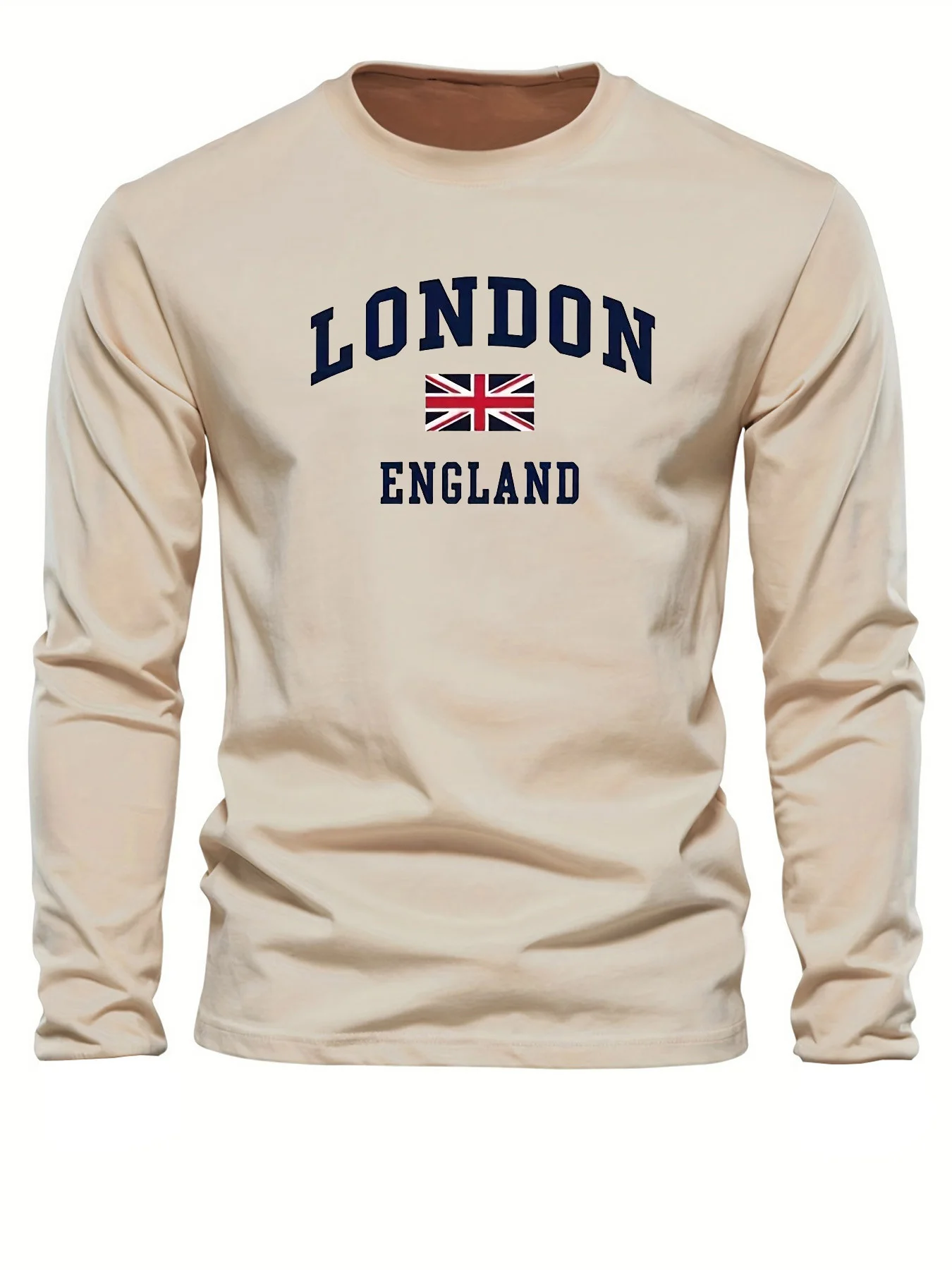 Color: black, Size: S - Spring and Autumn 100% Cotton Men's London ENGLAND Letter Printed Loose Sport and Leisure Round Neck Long Sleeve T-shirt
