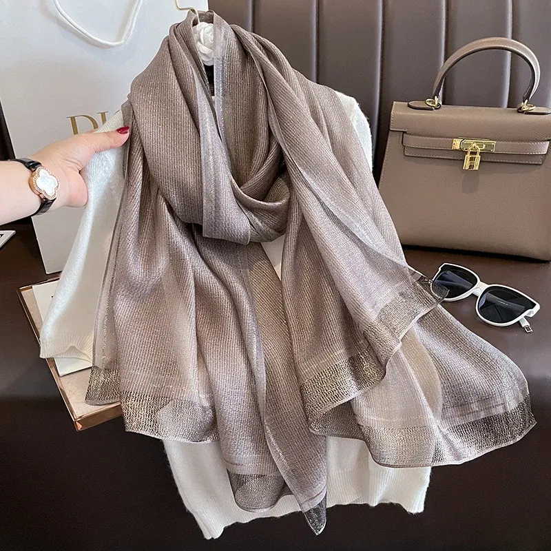 Color: Gold, Size: One Size - 2023 New Women Scarf Winter Warm Solid Silk Wool Shawls Lady Wraps Bufanda Floral Pashmina Luxury Embroidery Warn Scarves