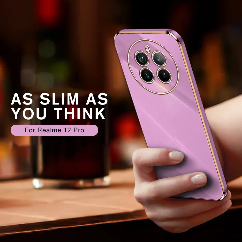 Material: Aluminum, Color: Black - Realmi 12 Pro Plus 5G Case New Straight Edge Electroplating TPU Soft Cover For Realme 12 Pro+ 5G Protect Lens  Shockproof Coque