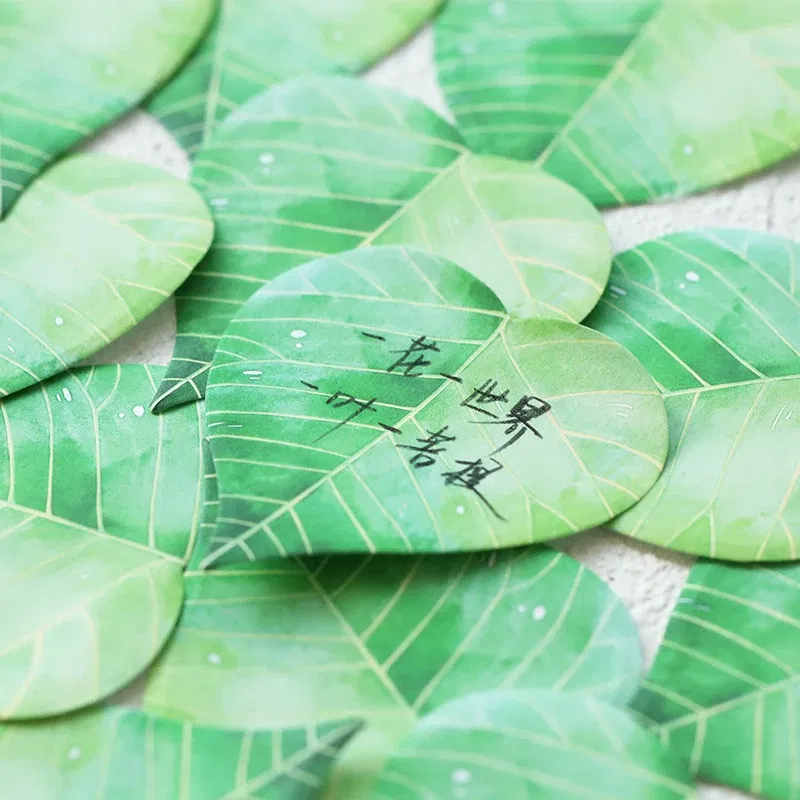 Color: Yellow - Various Leaves Collection Self-Adhesive N Times Memo Pad Sticky Notes Bookmark Stationery Office School supplies