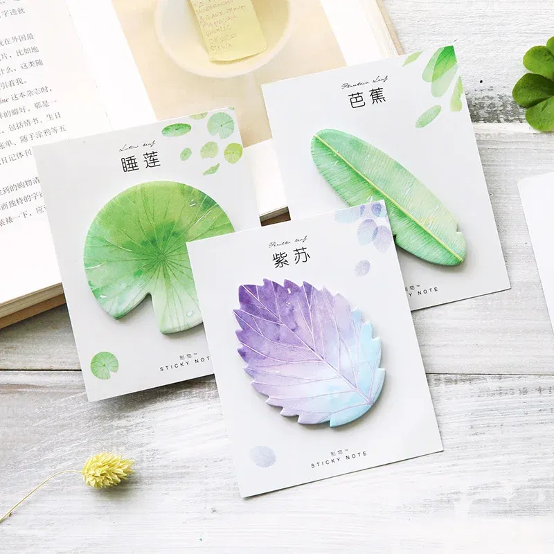 Color: Yellow - Various Leaves Collection Self-Adhesive N Times Memo Pad Sticky Notes Bookmark Stationery Office School supplies