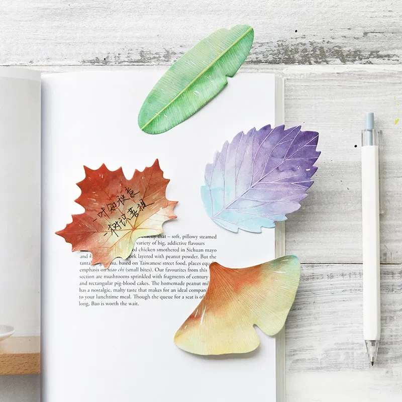 Color: Yellow - Various Leaves Collection Self-Adhesive N Times Memo Pad Sticky Notes Bookmark Stationery Office School supplies