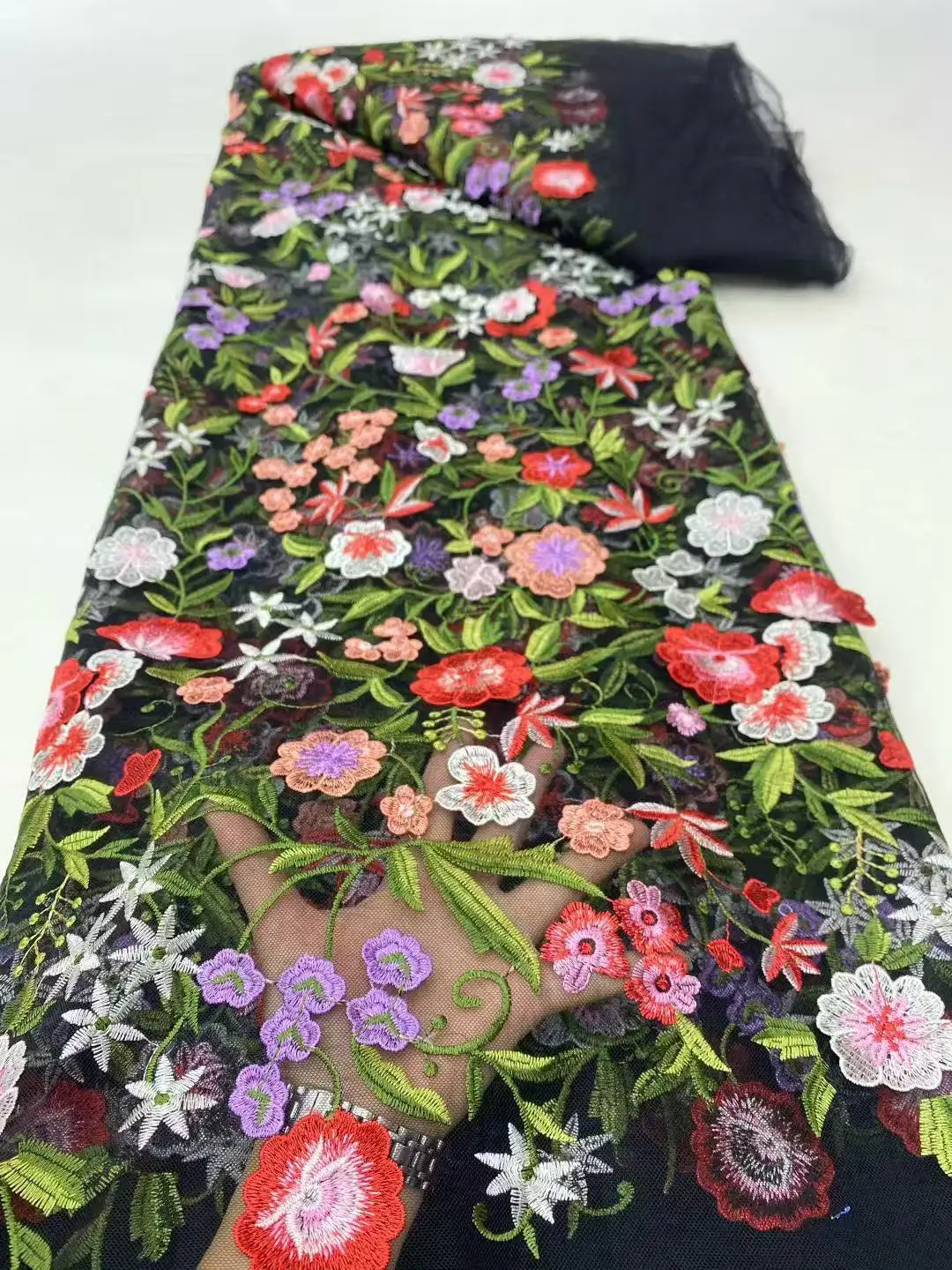 Color: Ivory, Width: 120cm, Length: 5 yards - Purple 3D Flowers French Latest Nigerian Lace Fabrics 2025 High Quality Net African Lace with Beads for Wedding Party 2025