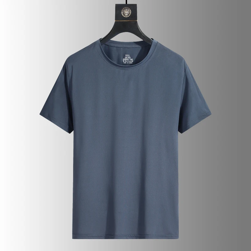 Color: Pink, Size: 4XL - Men's Silk Ice Round Collar T-shirt, Simple Running Fitness Suit, Breathable Thin T-shirt, Quick Dry T-shirt, Summer