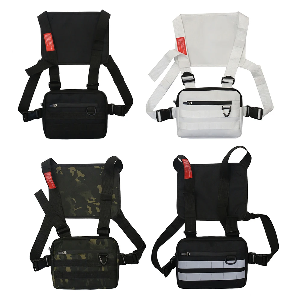 Color: black - Multi-function Chest Bags Men Women Oxford Cloth Vest Hip-Hop Street Belt Pouch