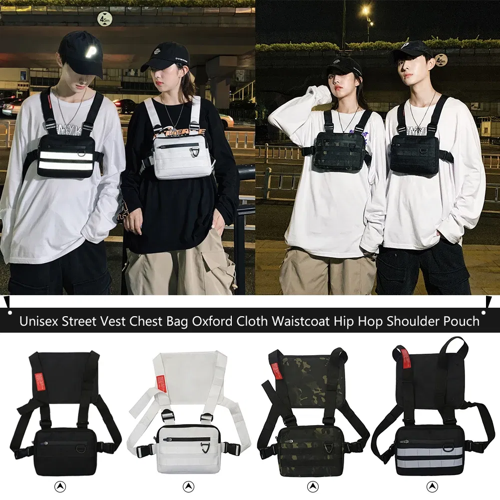 Color: black - Multi-function Chest Bags Men Women Oxford Cloth Vest Hip-Hop Street Belt Pouch