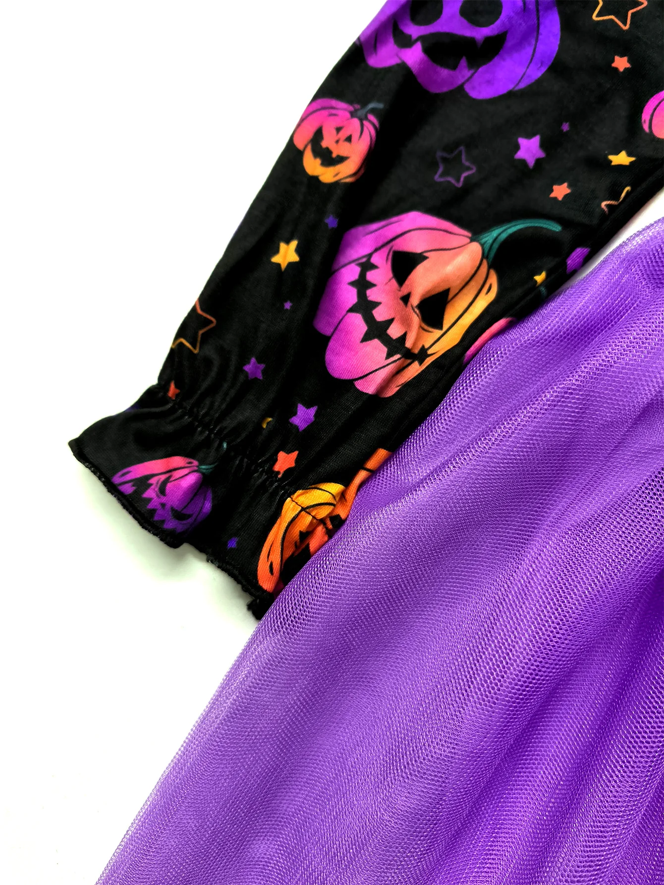 Color: PURPLE, Kid Size: 12 - Girl Halloween Dress Pumpkin Ghost Face Pattern Mesh With Ribbon Long Sleeved Girls Party Dresses 2-8 Children Halloween Costume