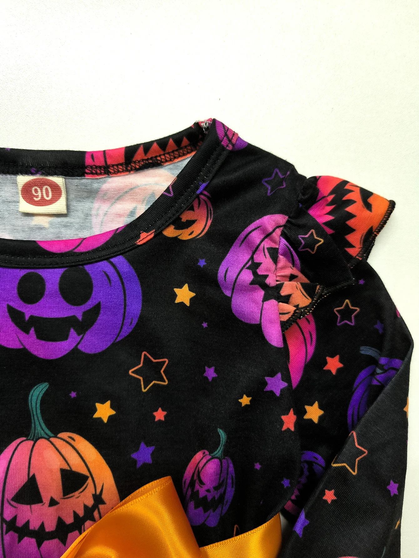 Color: PURPLE, Kid Size: 12 - Girl Halloween Dress Pumpkin Ghost Face Pattern Mesh With Ribbon Long Sleeved Girls Party Dresses 2-8 Children Halloween Costume