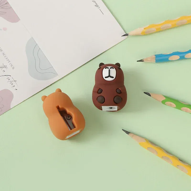 Color: black - Capybara Pencil Sharpener Cartoon PVC Pencil Sharpener Flexible Portable Students Stationery Supplies Teacher Rewards Gift
