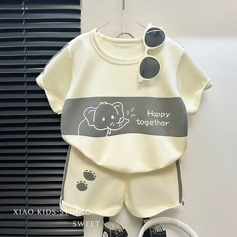 Color: black, Kid Size: 6 - Kids Clothes Cotton Set Short Sleeve Suit Baby Girls Boys Set Summer Tops +short Children's Wear 2024 New