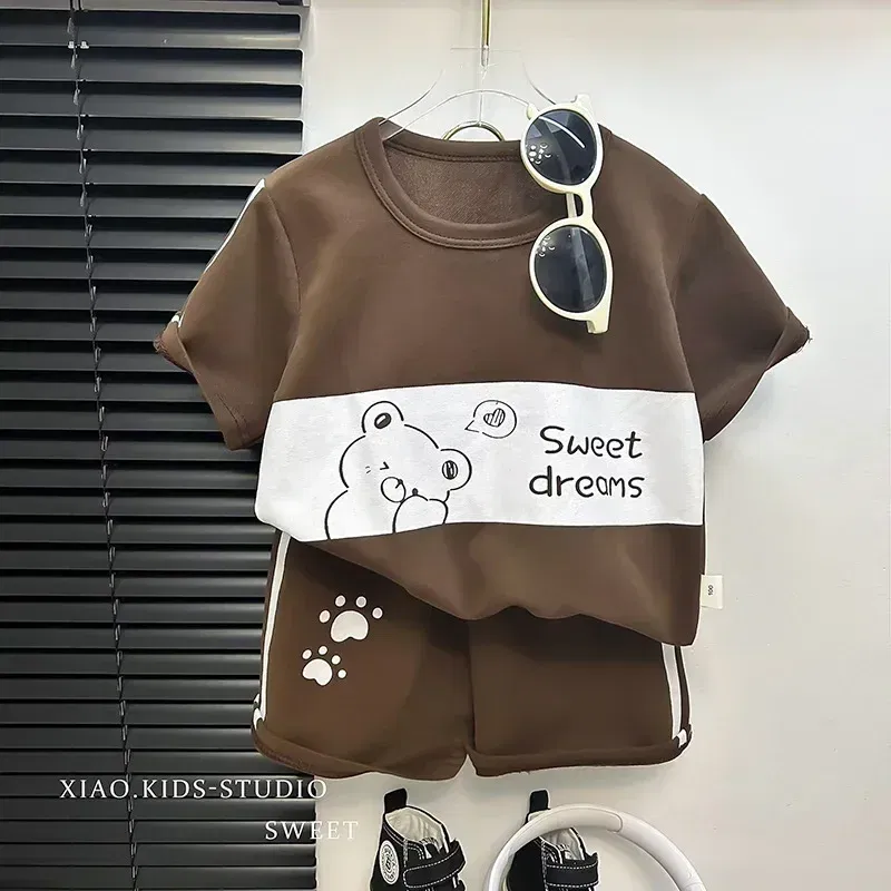 Color: black, Kid Size: 6 - Kids Clothes Cotton Set Short Sleeve Suit Baby Girls Boys Set Summer Tops +short Children's Wear 2024 New