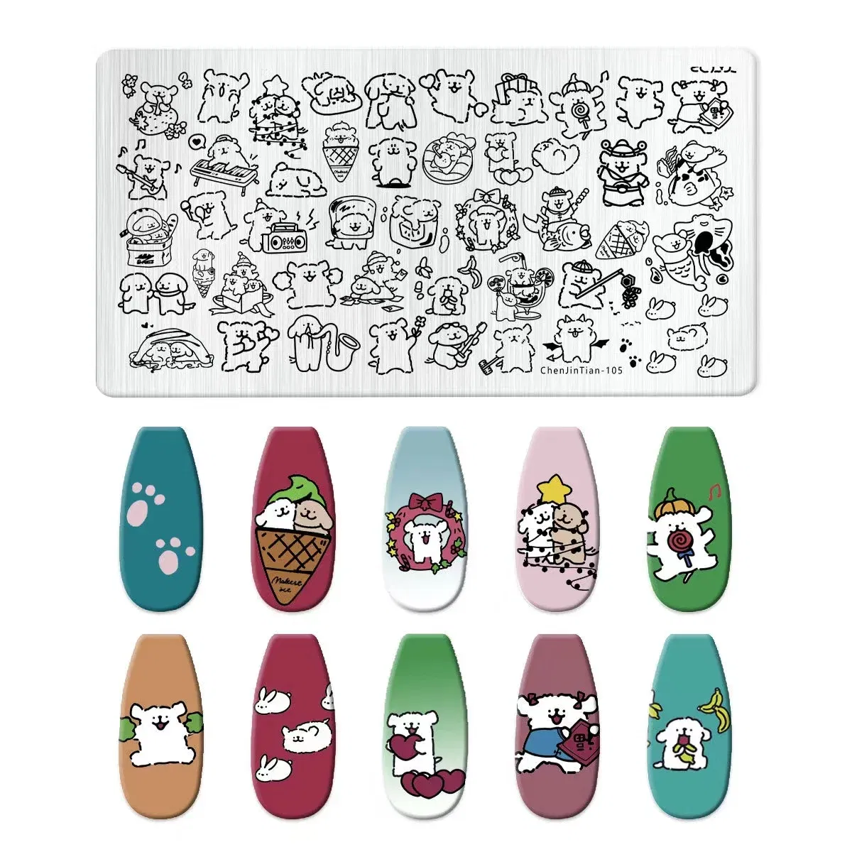 Color: WHITE - Cartoon Animal Nail Art Templates Stamping Plate Palace style Design Flower Glass Temperature Lace Stamp Templates Plates Image