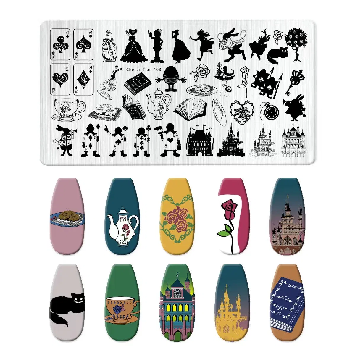 Color: WHITE - Cartoon Animal Nail Art Templates Stamping Plate Palace style Design Flower Glass Temperature Lace Stamp Templates Plates Image