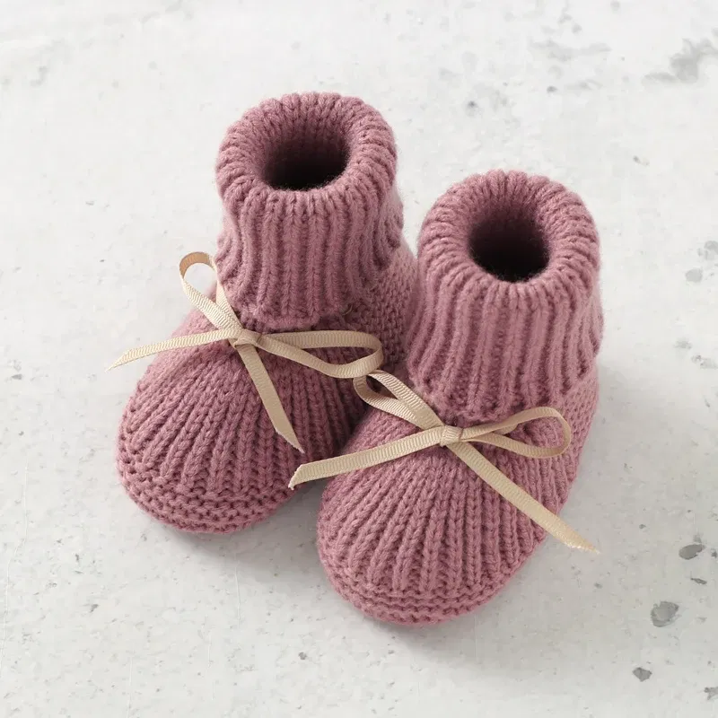 Color: Dark Grey, Baby Age: 7-12 Months - Baby Shoes + Gloves Set Knit Newborn Girls Boys Boots Mitten Fashion Butterfly-knot Toddler Infant Slip-On Bed Shoes Hand Made