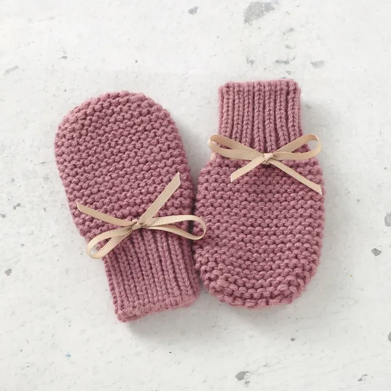 Color: Dark Grey, Baby Age: 7-12 Months - Baby Shoes + Gloves Set Knit Newborn Girls Boys Boots Mitten Fashion Butterfly-knot Toddler Infant Slip-On Bed Shoes Hand Made