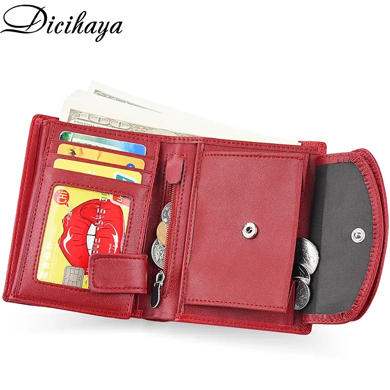 Color: GRAY - Genuine Leather Women Wallet Coin Purse For Girls Female Small Portomonee Lady Purse Money Bag Card Holder for Women Mini Clutch