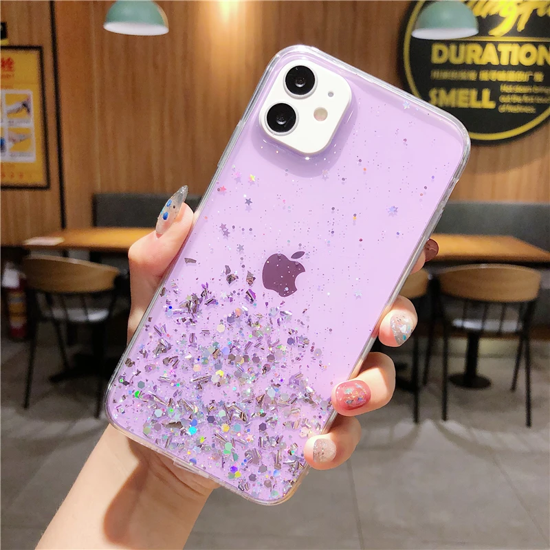 Color: PURPLE, Compatible-Phone Models: For iPhone 13 - 16 Pro Max, Epoxy Resin Case, iPhone 15 Case with Sequins, Epoxy Case, iPhone 14 Case, Glitter Girls Designs, 13 Pro Max, 15Pro
