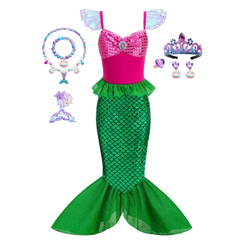 Color: GRAY, Kid Size: 2T - Disney Little Mermaid Ariel Costumes for Girls Princess Dress Cosplay Halloween Carnival Kids Birthday Party Dress Up Clothing