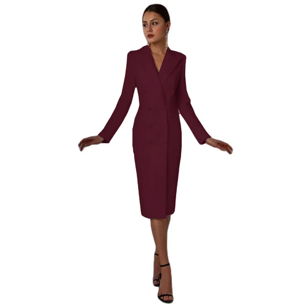 Color: Burgundy, Size: XL - Women's Suit Long Blazer Double Breasted Jacket White Tuxedo Party Point Lapel Clothes спор?‚ивн?‹й кос?‚юм ?¶?µнск