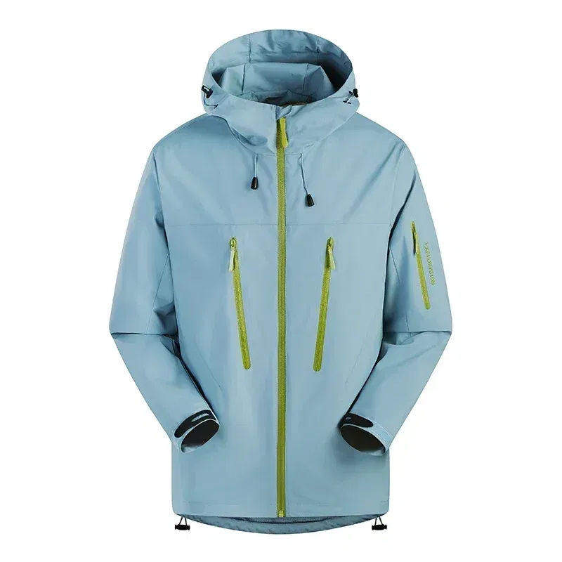 Color: SKY BLUE, Size: 4XL - Spring Autumn Men's Windbreaker Fashion Outdoor Mountaineering Travel Windproof Waterproof Hooded Jacket Slim Fit Versatile Coat