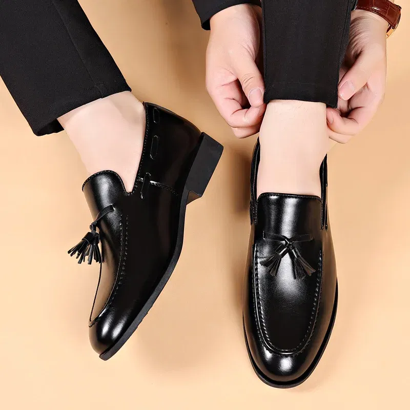 Color: Black, Shoe Size: 45 - Mens Dress Shoes Designer 2024 New Business Shoes Slip on Men Leather Shoes Pointed Toe Business Casual Man Zapatos Para Hombres