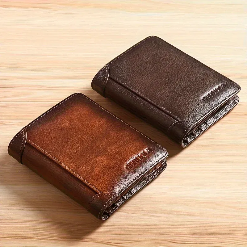 Color: GRAY - GERUOLA Slim RFID Shielded Genuine Leather Wallet for Men-Multifunctional ID & Credit Card Holder Dark Brown with Embellishments