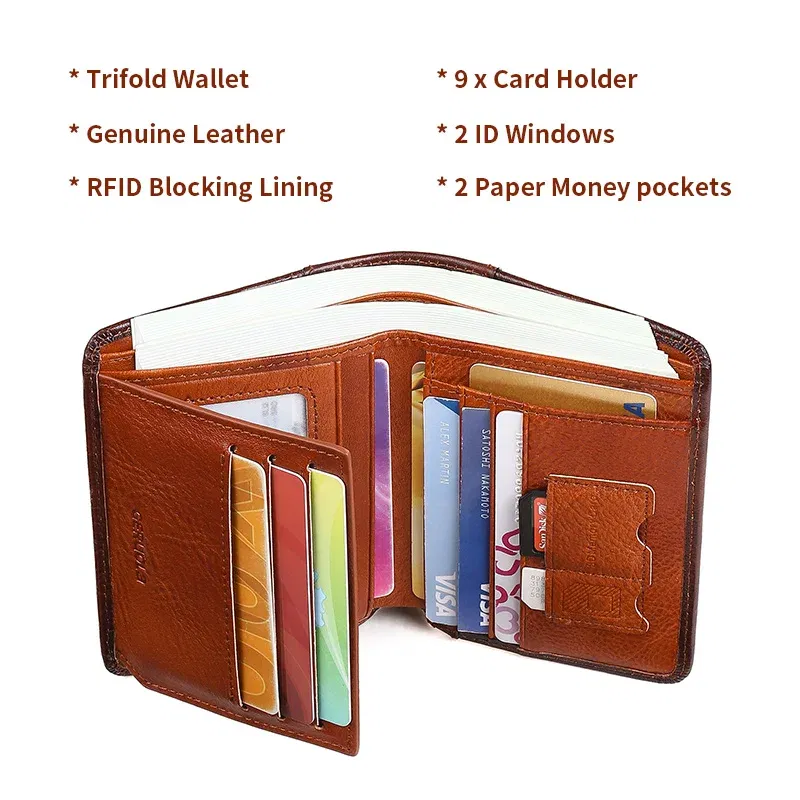 Color: GRAY - GERUOLA Slim RFID Shielded Genuine Leather Wallet for Men-Multifunctional ID & Credit Card Holder Dark Brown with Embellishments