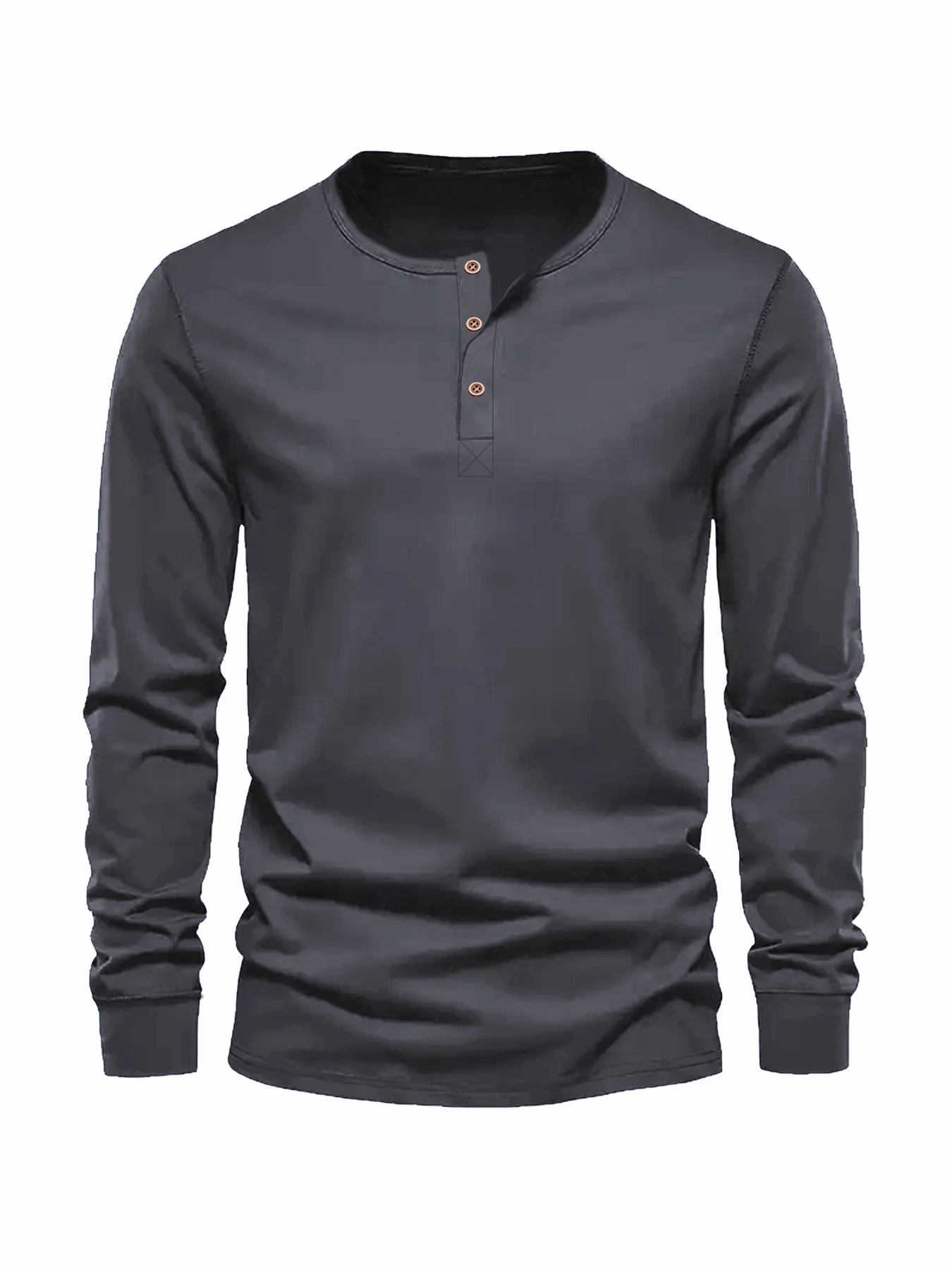 Color: Dark Grey, Size: M - Men's Long Sleeved Henley Neck T-shirt Slim Fit Bottoming Shirt Fitness Tops Tees Button Neck Casual Cozy Tshirt