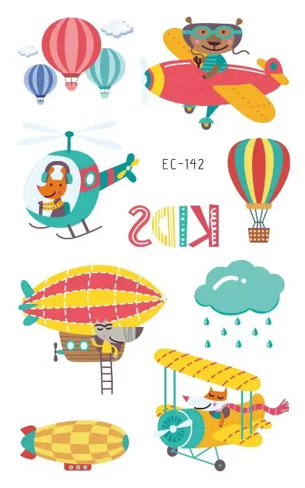 Color: Light Grey - 1Sheets Vehicle Temporary Tattoo Small Cars Helicopter Train Steamship Hot Air Balloon Kid  Waterproof  Fake Tattoo Sticker