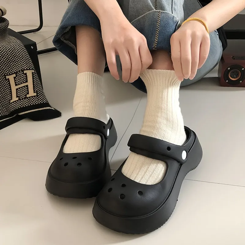 Color: WHITE, Shoe Size: 35 - Summer Women Slippers Fashion Thick Bottom Hole Shoes EVA Slippers Anti Slip Baotou Slippers Outdoor Beach Sandals Slippers