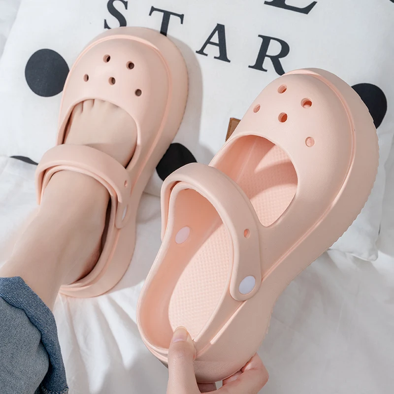 Color: WHITE, Shoe Size: 35 - Summer Women Slippers Fashion Thick Bottom Hole Shoes EVA Slippers Anti Slip Baotou Slippers Outdoor Beach Sandals Slippers