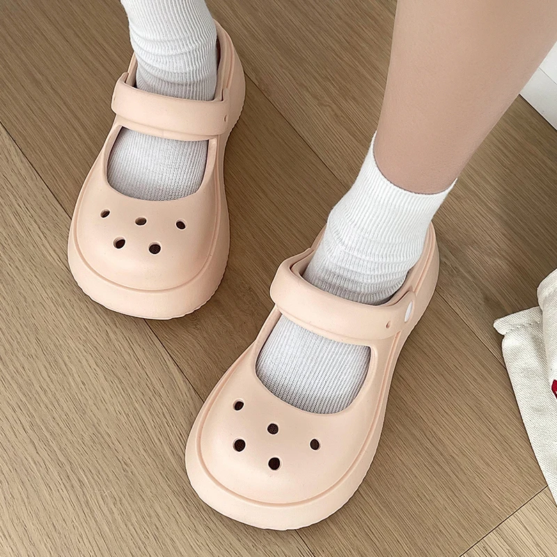 Color: WHITE, Shoe Size: 35 - Summer Women Slippers Fashion Thick Bottom Hole Shoes EVA Slippers Anti Slip Baotou Slippers Outdoor Beach Sandals Slippers