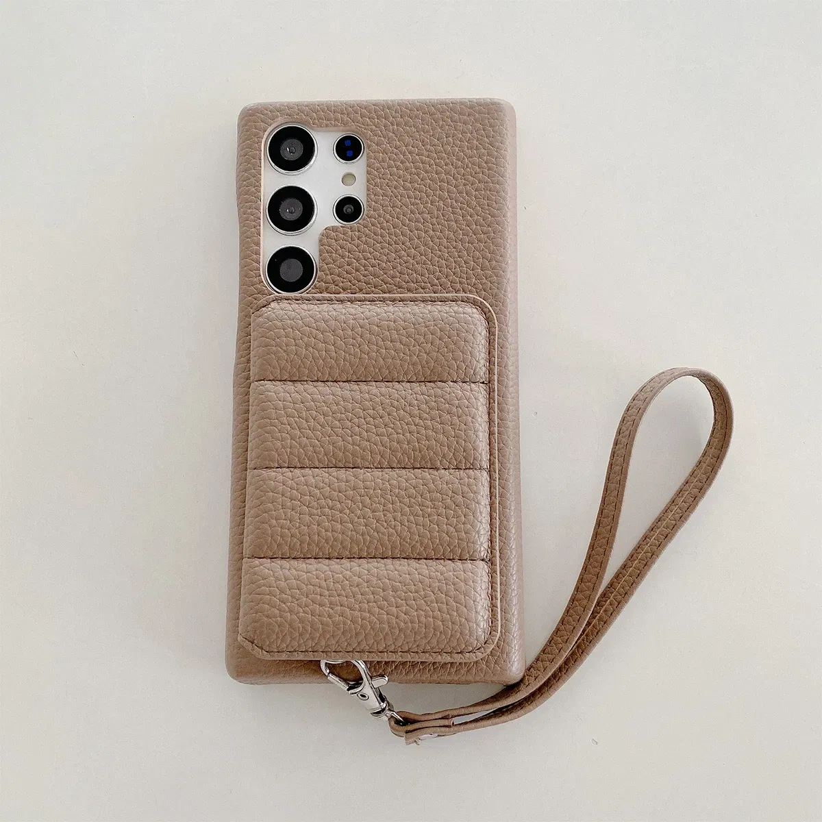 Color: light brown, Material: Denim - Luxury Lanyard Wallet Case For Samsung Galaxy S21 FE S22 S23 Plus Note 20 Ultra A52 A53 A54 5G Lichee Pattern Leather Cover