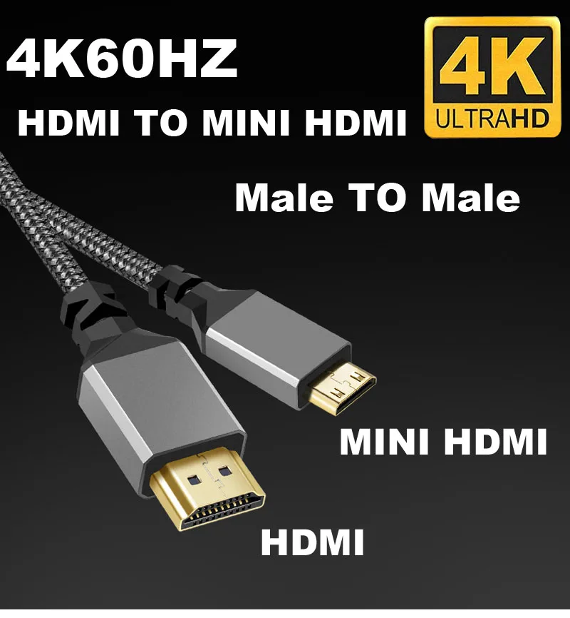 Length: 10m - Nylon MINI HDMI To HDMI Cable HDMI2.0 MINIHDMI Male A Male 4K 60HZ HD 1080P  Adapter Converter 1M 2M 3M 5M 10M Wire TV Camera