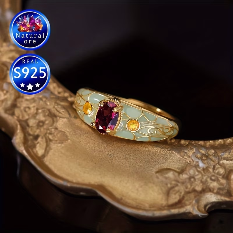 MUFAN® S925 Silver Ring – Adjustable Open Design with Red Magnesium Aluminum Garnet